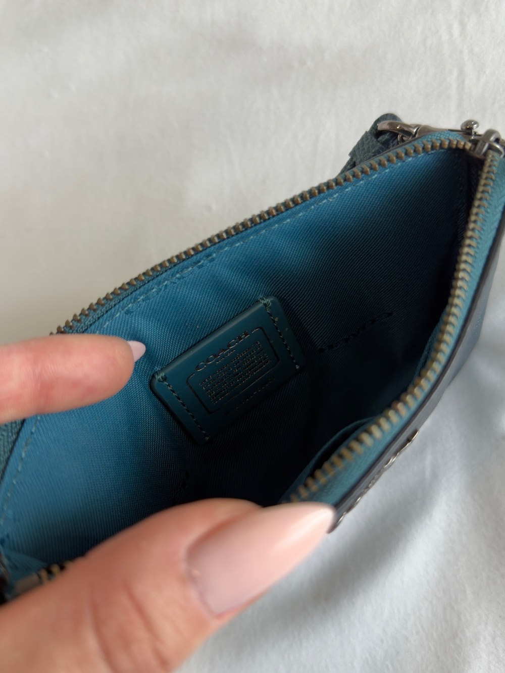 Coach Teal Pebbled Leather Wristlet Clutch - Picture 4 of 5